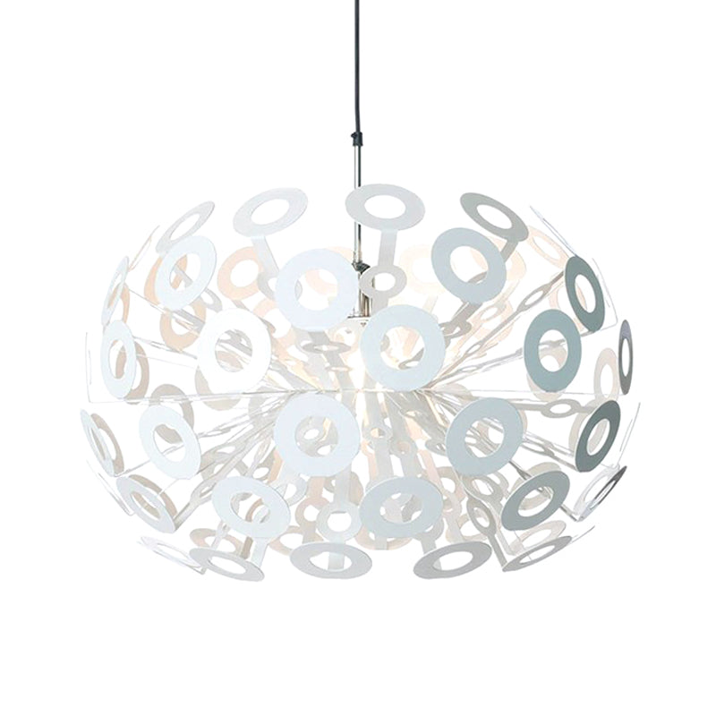 Stylish Aluminum Pendant Ceiling Light in White with Peacock Feather Element, 18"/21.5" Width
