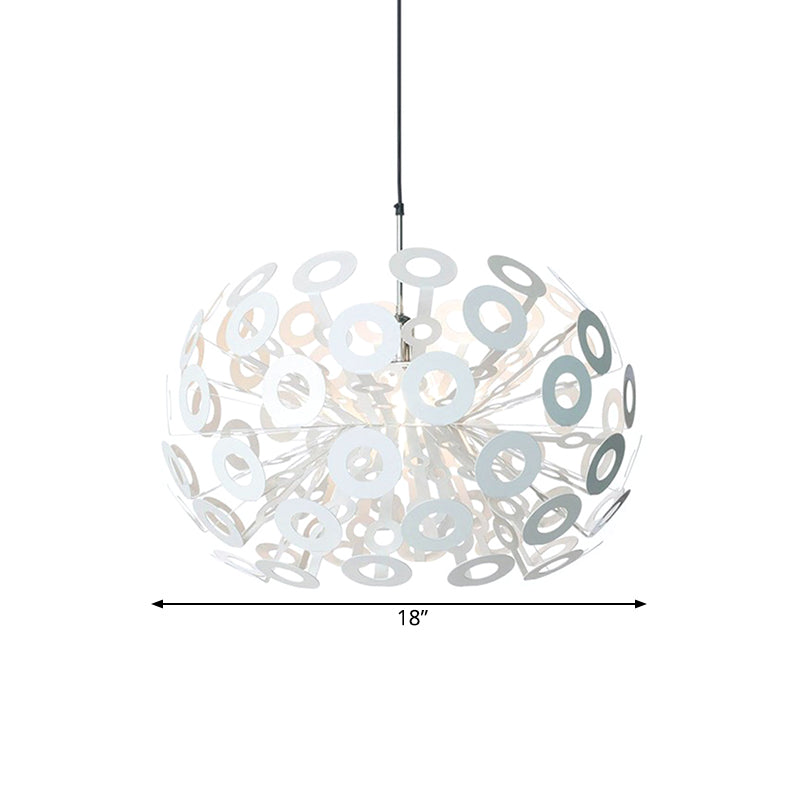 Stylish Aluminum Pendant Ceiling Light in White with Peacock Feather Element, 18"/21.5" Width