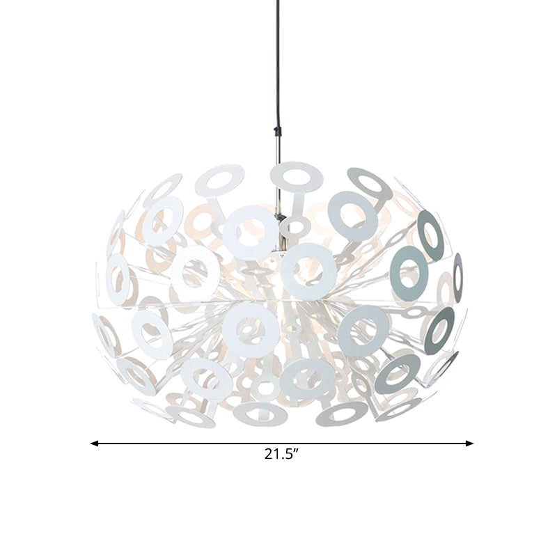 Stylish Aluminum Pendant Ceiling Light in White with Peacock Feather Element, 18"/21.5" Width