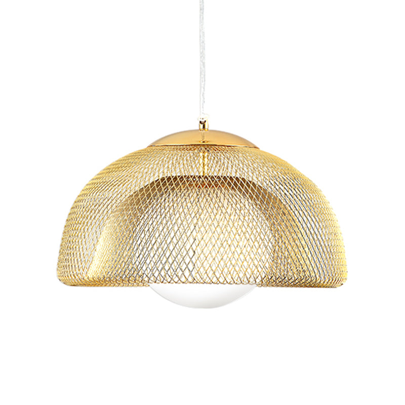 Vintage Opal Matte Glass Globe Pendant Light - 12"/16" Wide - 1 Light Hanging Lamp in Gold with Dual Mesh Screen