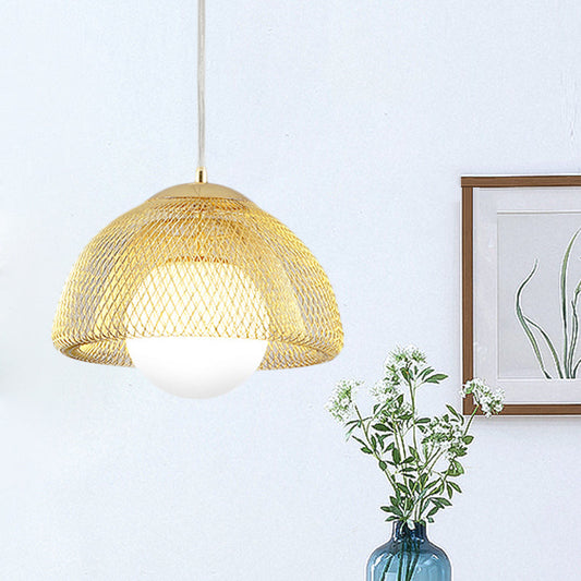 Vintage Opal Matte Glass Globe Pendant Light - 12"/16" Wide - 1 Light Hanging Lamp in Gold with Dual Mesh Screen