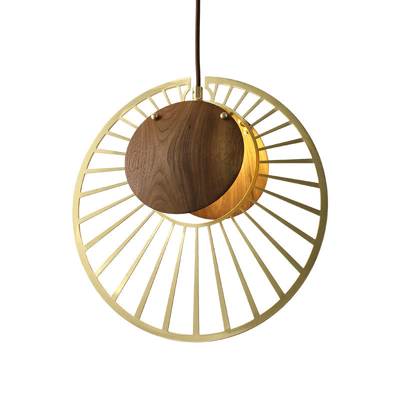 Suspension en fil de fer avec abat-jour à pince en bois - Design vert armée moderne