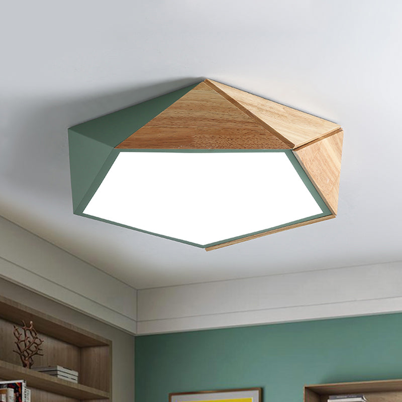 Wood Splicing 3D Pentangle LED Flush Mount Ceiling Lamp in Macaron Pink/Green, Warm/White Light, 16.5/20.5 Inches Wide