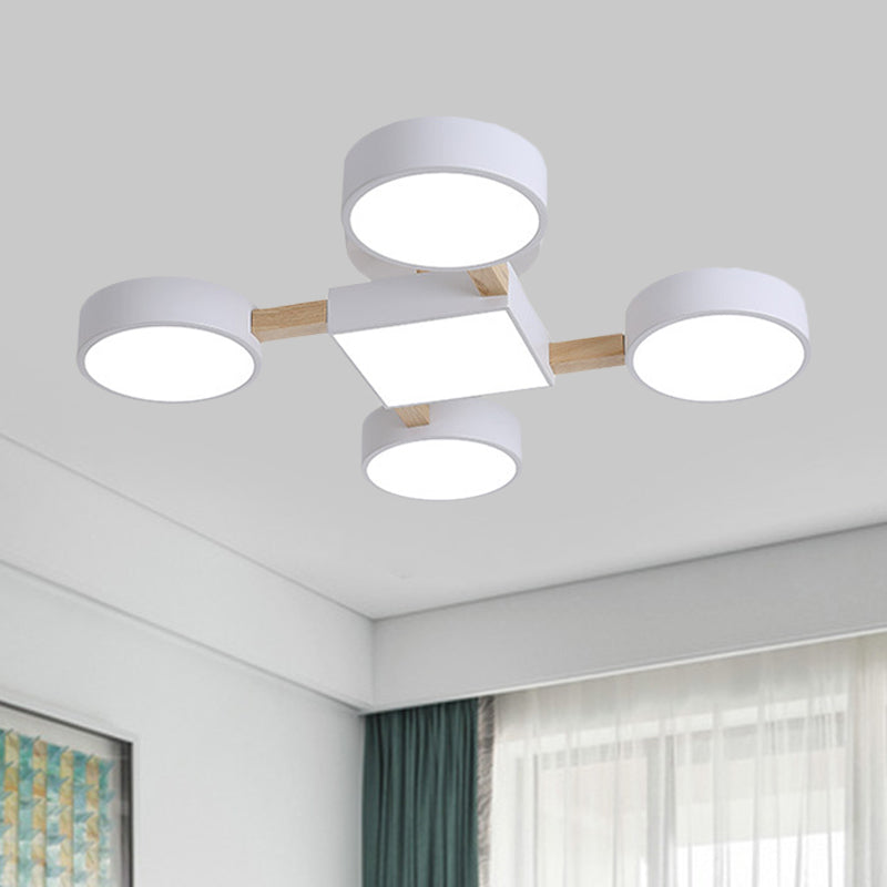 Plafonnier LED en bois nordique avec montage semi-encastré pour chambre à coucher en blanc