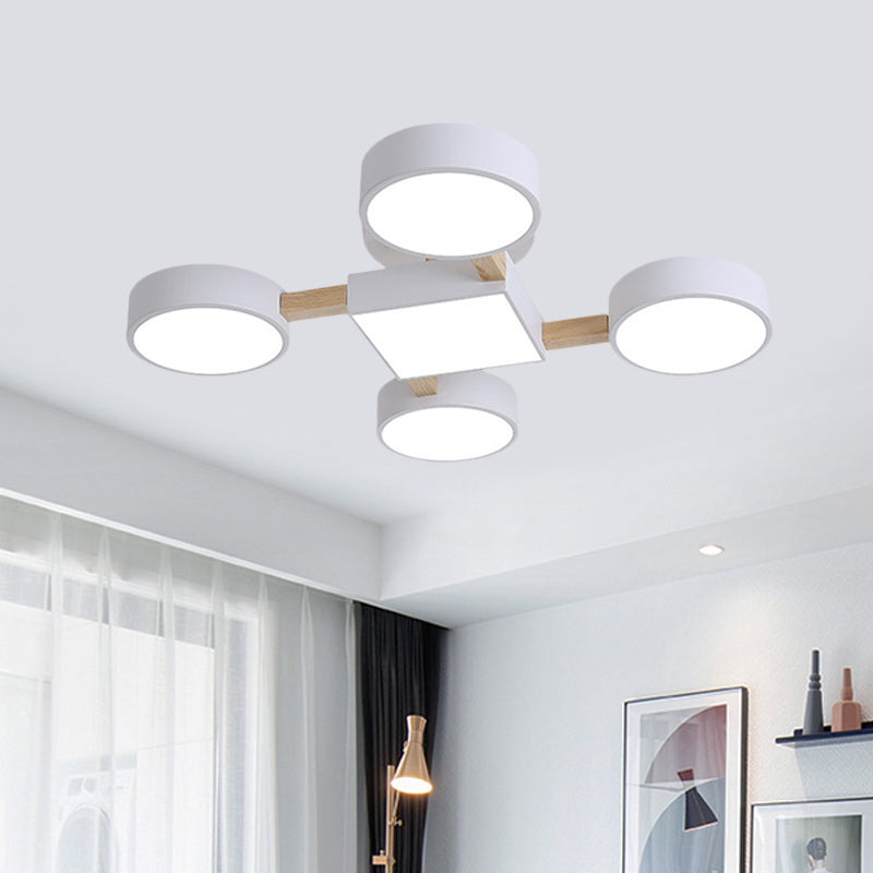 Plafonnier LED en bois nordique avec montage semi-encastré pour chambre à coucher en blanc