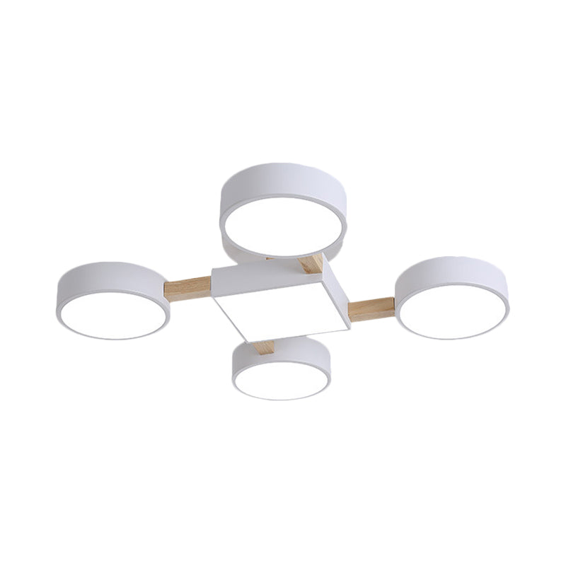 Plafonnier LED en bois nordique avec montage semi-encastré pour chambre à coucher en blanc