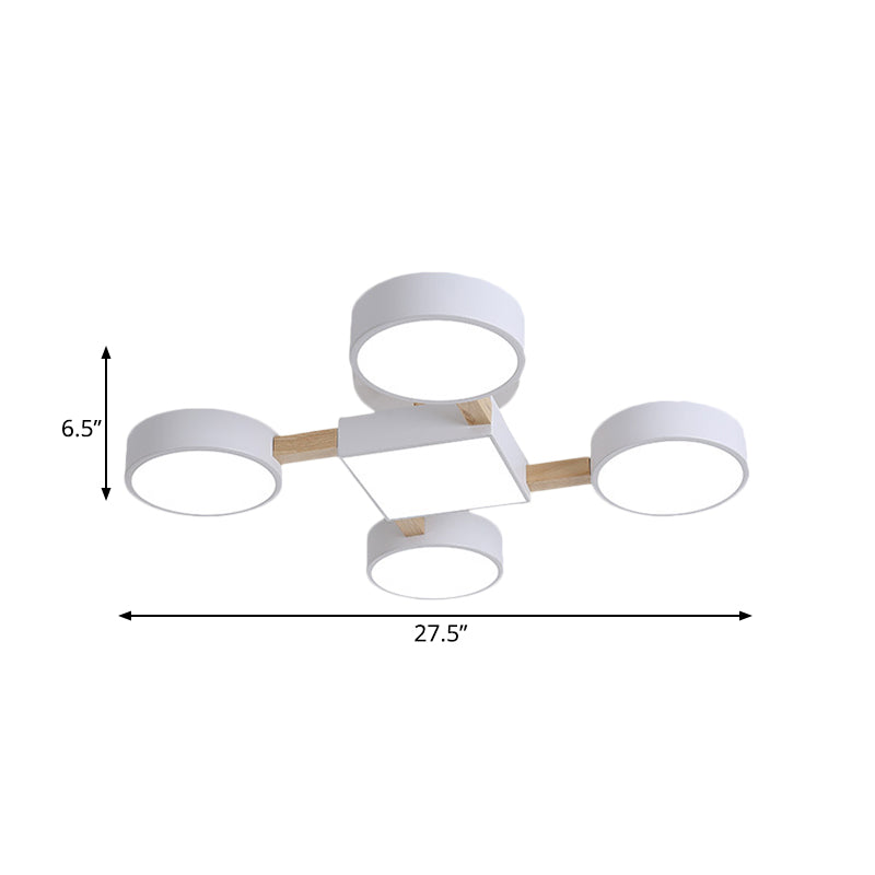 Plafonnier LED en bois nordique avec montage semi-encastré pour chambre à coucher en blanc