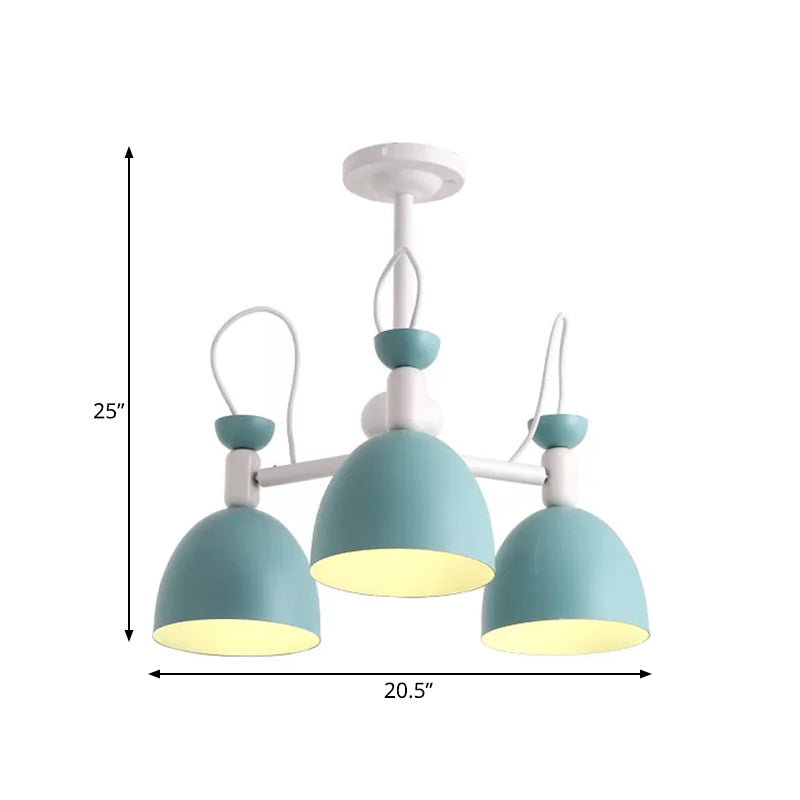 Blue And White Inverted Goblet Dinette Chandelier Macaron Ceiling Lamp With 3/6 Heads
