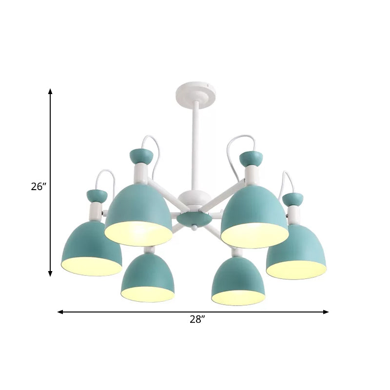 Blue And White Inverted Goblet Dinette Chandelier Macaron Ceiling Lamp With 3/6 Heads