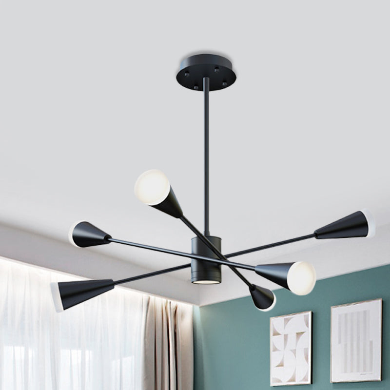 Lustre LED contemporain : lampe suspendue noire à 6 lumières avec abat-jour en acrylique Sputnik pour salle familiale