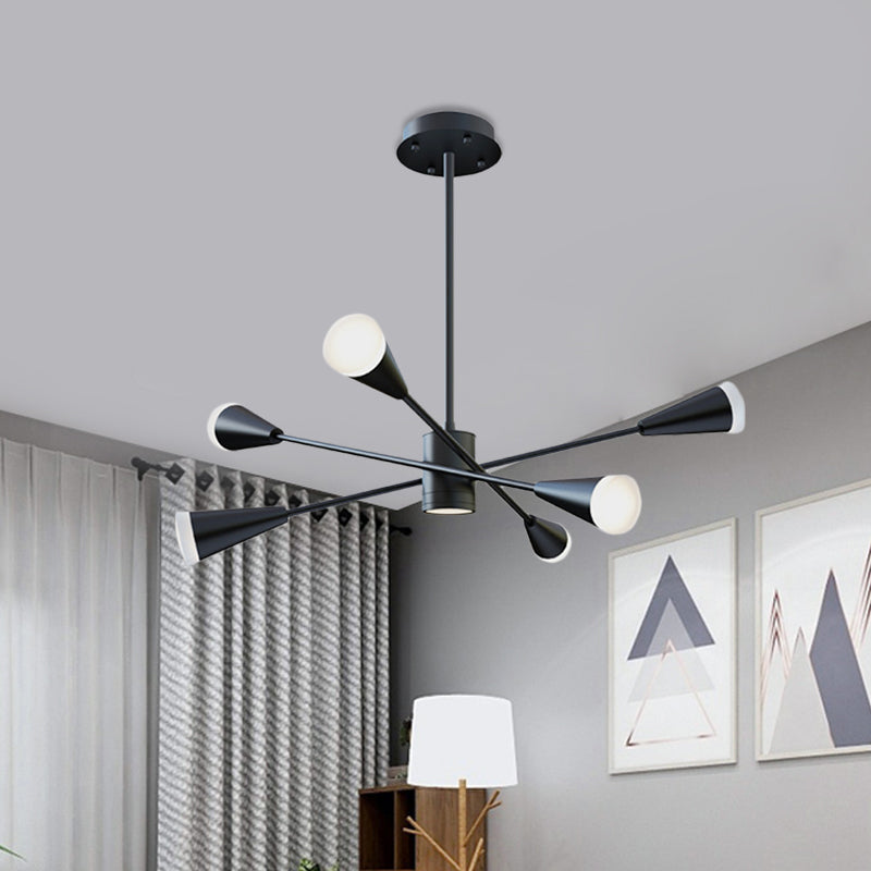 Lustre LED contemporain : lampe suspendue noire à 6 lumières avec abat-jour en acrylique Sputnik pour salle familiale