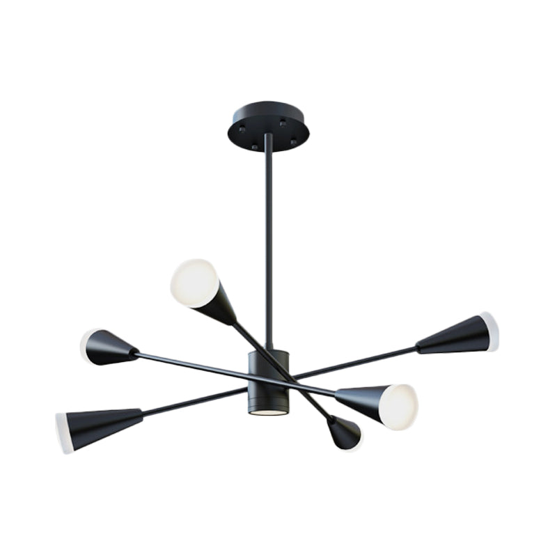 Lustre LED contemporain : lampe suspendue noire à 6 lumières avec abat-jour en acrylique Sputnik pour salle familiale