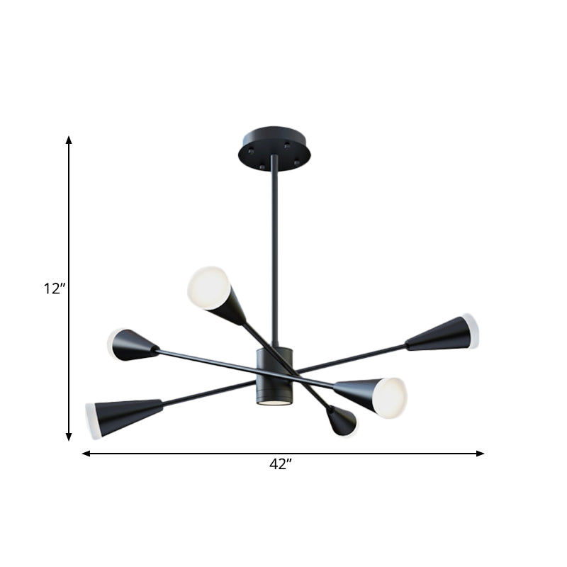 Lustre LED contemporain : lampe suspendue noire à 6 lumières avec abat-jour en acrylique Sputnik pour salle familiale