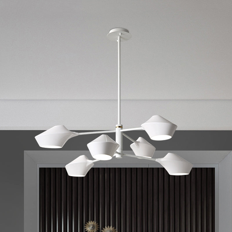 Lustre moderne en métal à 2 niveaux avec abat-jour pivotants en noir-or/blanc - Suspension de plafond à 6 ampoules pour salon