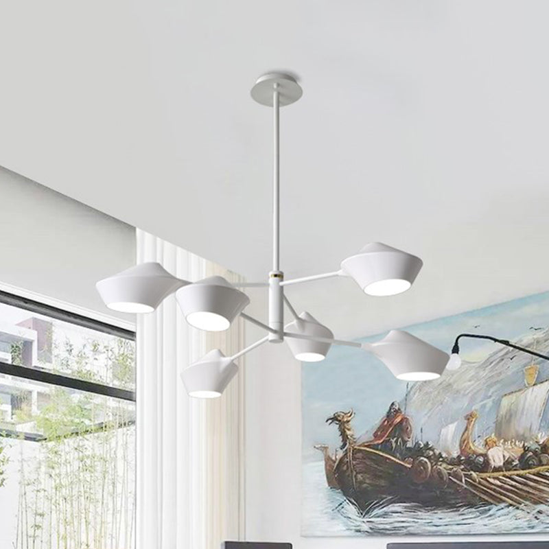 Lustre moderne en métal à 2 niveaux avec abat-jour pivotants en noir-or/blanc - Suspension de plafond à 6 ampoules pour salon