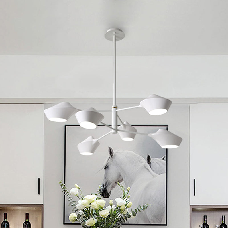 Lustre moderne en métal à 2 niveaux avec abat-jour pivotants en noir-or/blanc - Suspension de plafond à 6 ampoules pour salon