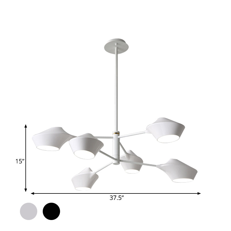 Lustre moderne en métal à 2 niveaux avec abat-jour pivotants en noir-or/blanc - Suspension de plafond à 6 ampoules pour salon