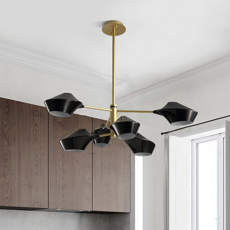 Lustre moderne en métal à 2 niveaux avec abat-jour pivotants en noir-or/blanc - Suspension de plafond à 6 ampoules pour salon