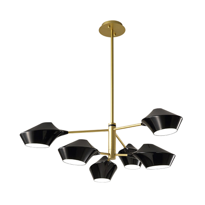 Lustre moderne en métal à 2 niveaux avec abat-jour pivotants en noir-or/blanc - Suspension de plafond à 6 ampoules pour salon