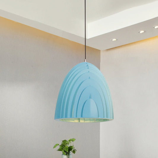 Modern Wood Grain Dome Pendant Light: Single White/Yellow/Blue Lamp Kit