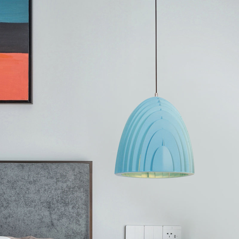 Modern Wood Grain Dome Pendant Light: Single White/Yellow/Blue Lamp Kit