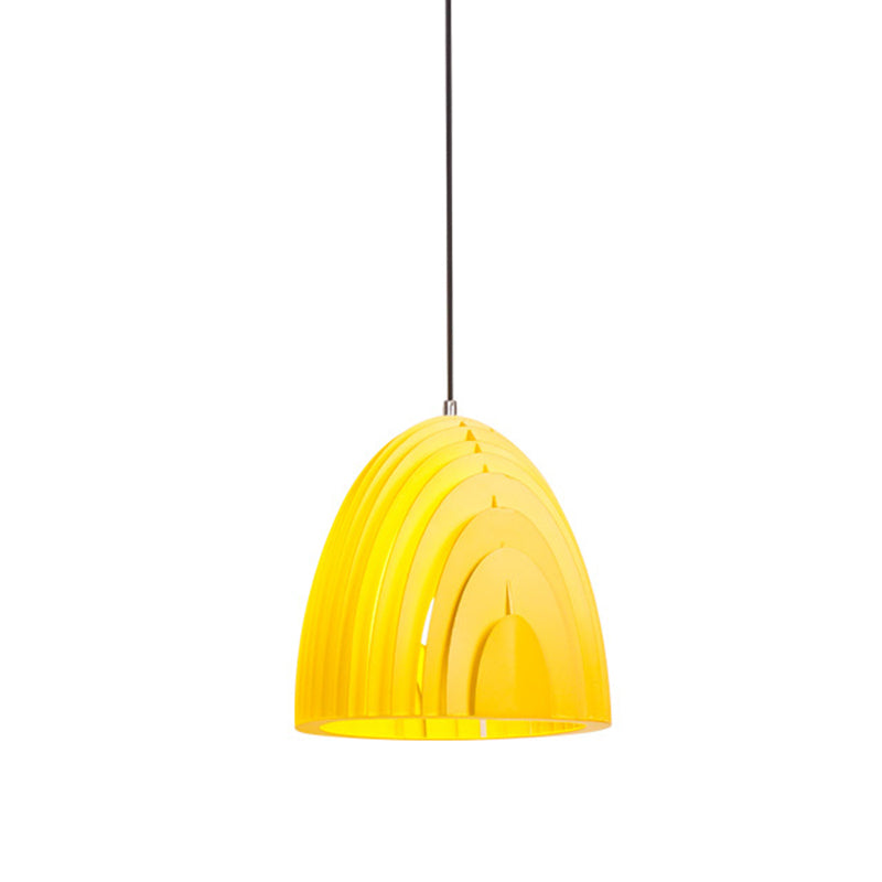 Modern Wood Grain Dome Pendant Light: Single White/Yellow/Blue Lamp Kit
