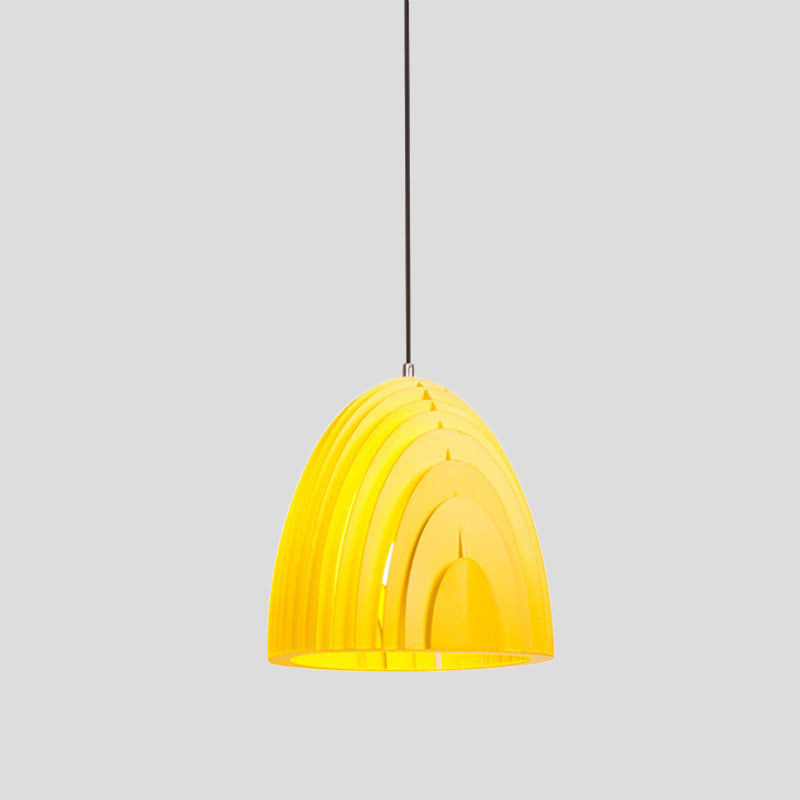 Modern Wood Grain Dome Pendant Light: Single White/Yellow/Blue Lamp Kit