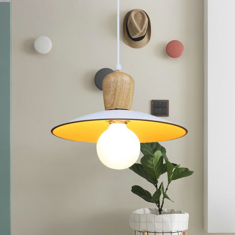 Lampe à suspension Nordic Flying Saucer - Lampe à ampoule unique en bois blanc/noir