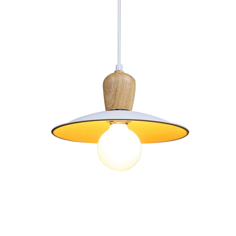 Nordic Flying Saucer Pendant Lamp: Single Bulb Iron Pendulum Light In White/Black-Wood