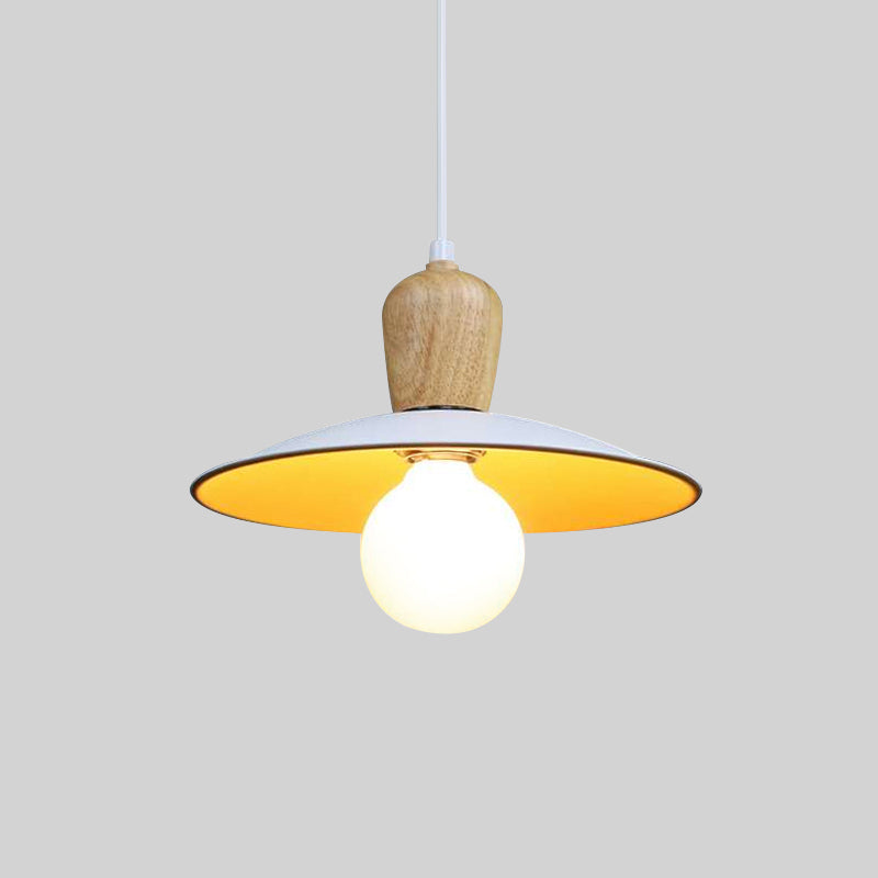 Lampe à suspension Nordic Flying Saucer - Lampe à ampoule unique en bois blanc/noir