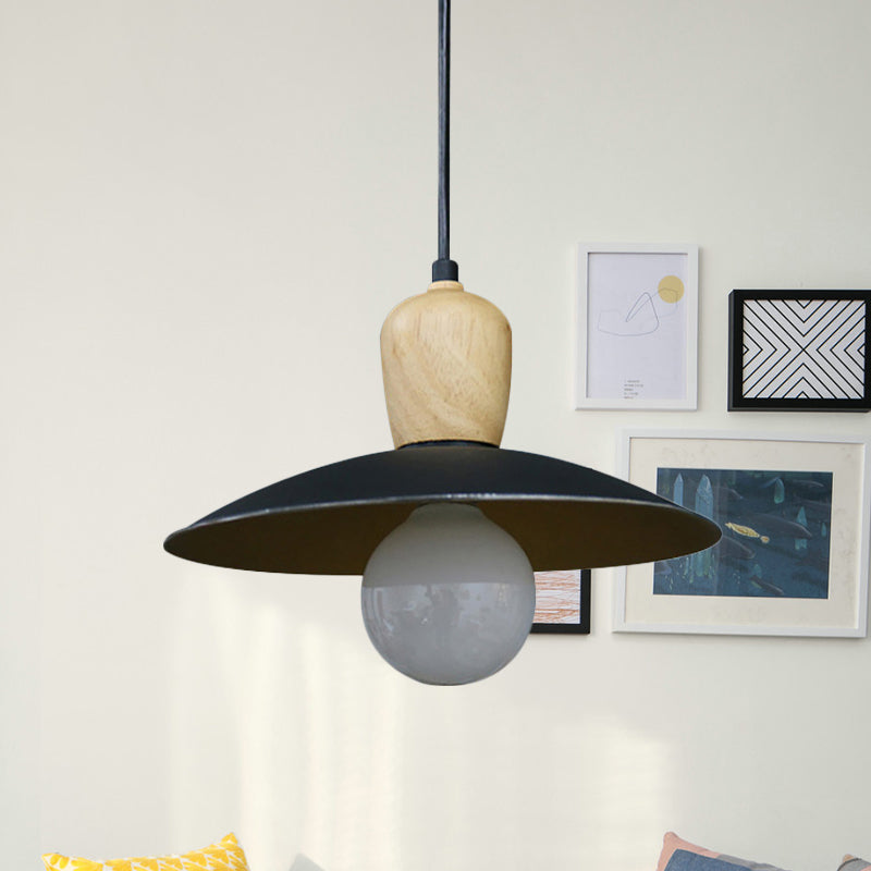 Lampe à suspension Nordic Flying Saucer - Lampe à ampoule unique en bois blanc/noir