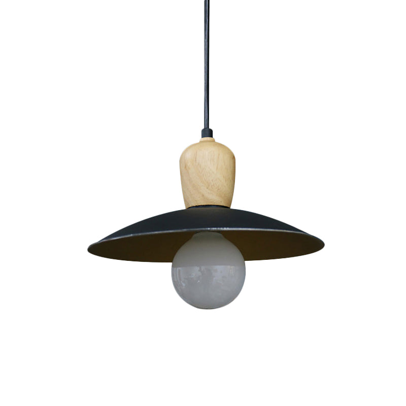 Lampe à suspension Nordic Flying Saucer - Lampe à ampoule unique en bois blanc/noir
