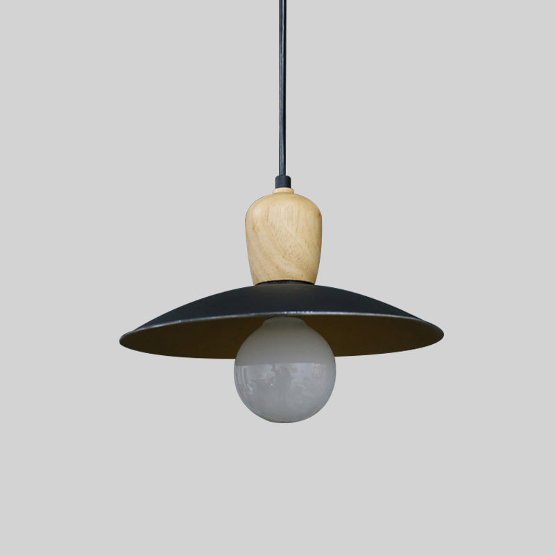 Lampe à suspension Nordic Flying Saucer - Lampe à ampoule unique en bois blanc/noir