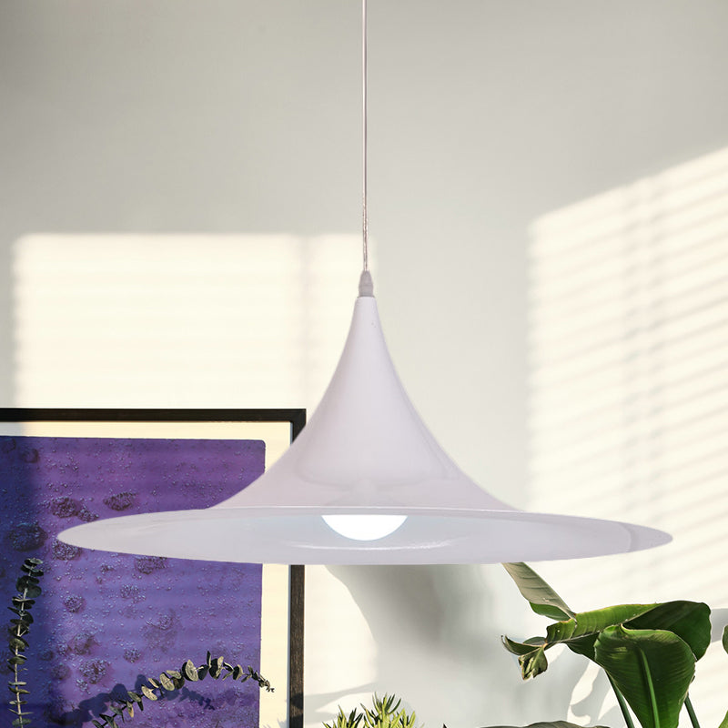 Minimalist White Trumpet Pendant Light For Dining Room - Single Bulb Aluminum Ceiling Fixture