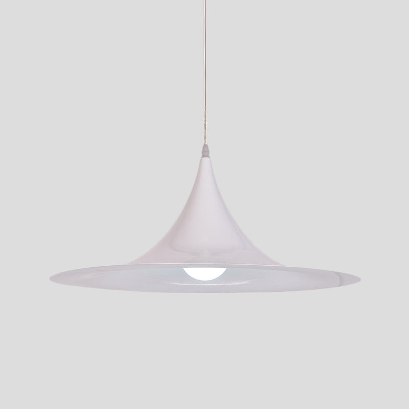 Minimalist White Trumpet Pendant Light – Aluminum 1 Bulb Hanging Ceiling Light for Dining Room