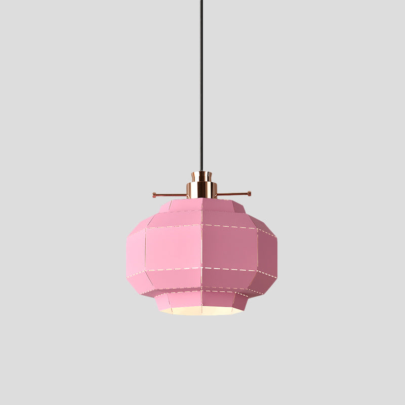 Macaron Pink Pendant Light with Faceted Iron Shade - Stylish Hanging Pendulum for Dinette