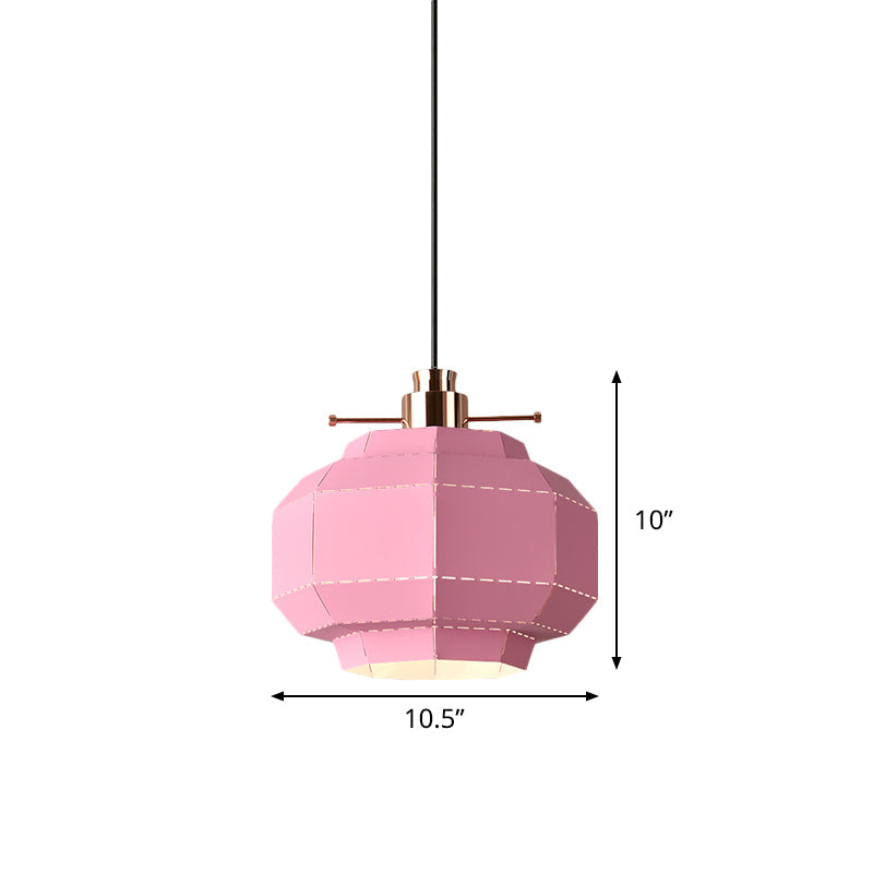 Pink Macaron Pendant Light With Faceted Iron Shade - Dinette Style