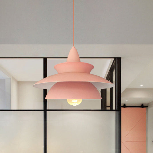 Pink Macaron Iron Hanging Pendant Ceiling Lamp - 3 Layers, 1-Light - Ideal for Table Decor