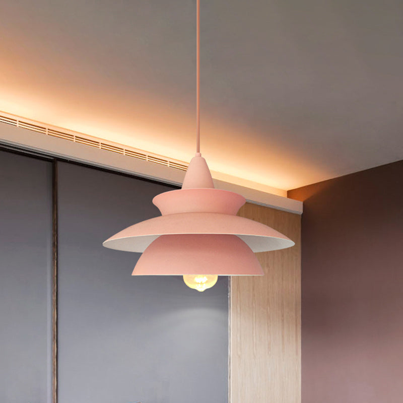 Pink Macaron Iron Hanging Pendant Ceiling Lamp - 3 Layers, 1-Light - Ideal for Table Decor