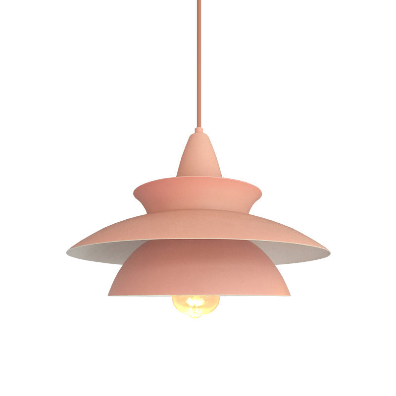 Pink Macaron Iron Hanging Light Pendant Lamp - 3-Layer Design For Table