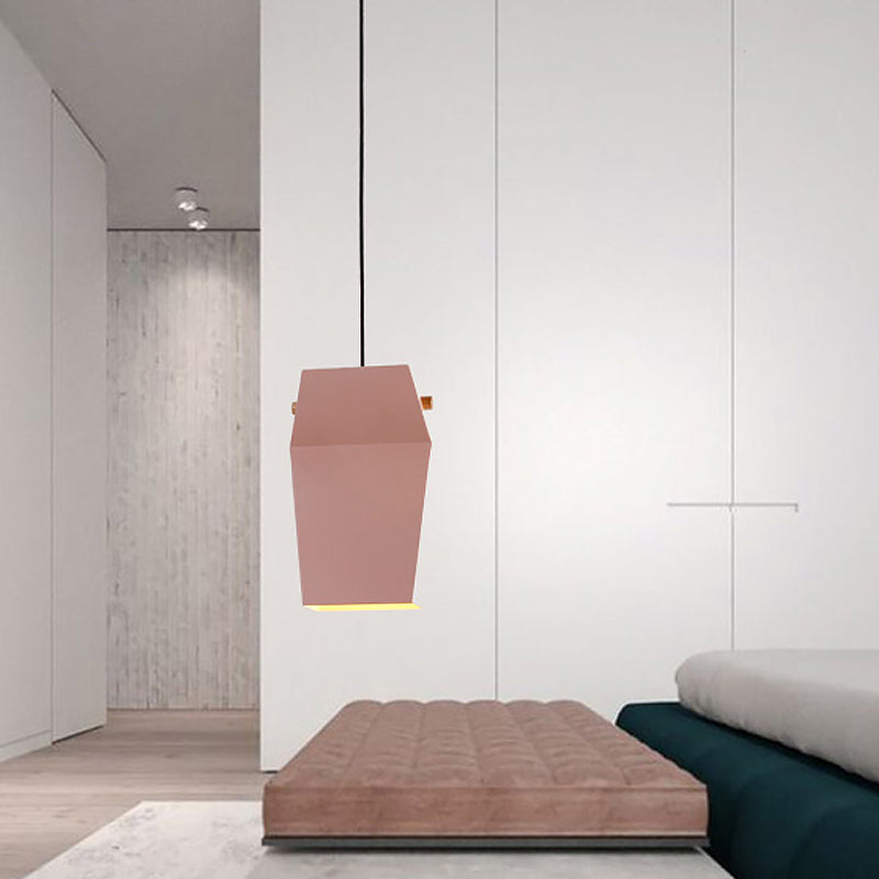 Macaron Metal Hanging Ceiling Light - Curved Rectangle, 1 Head, Pink Pendant Fixture for Loft House
