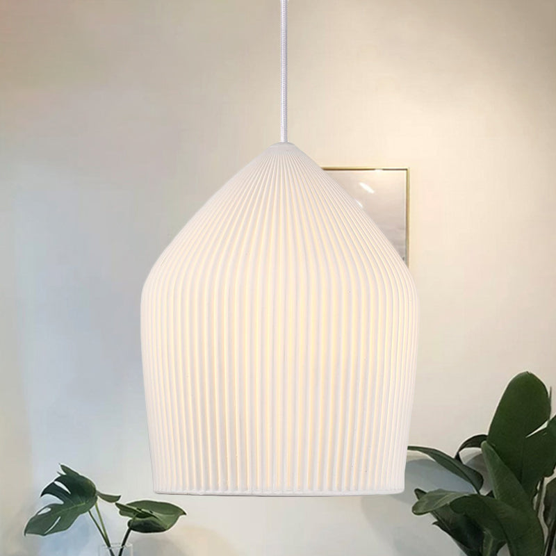 Sleek Single Suspension Pendant Light: Prismatic Glass Cloche Hanging Lamp Kit in White