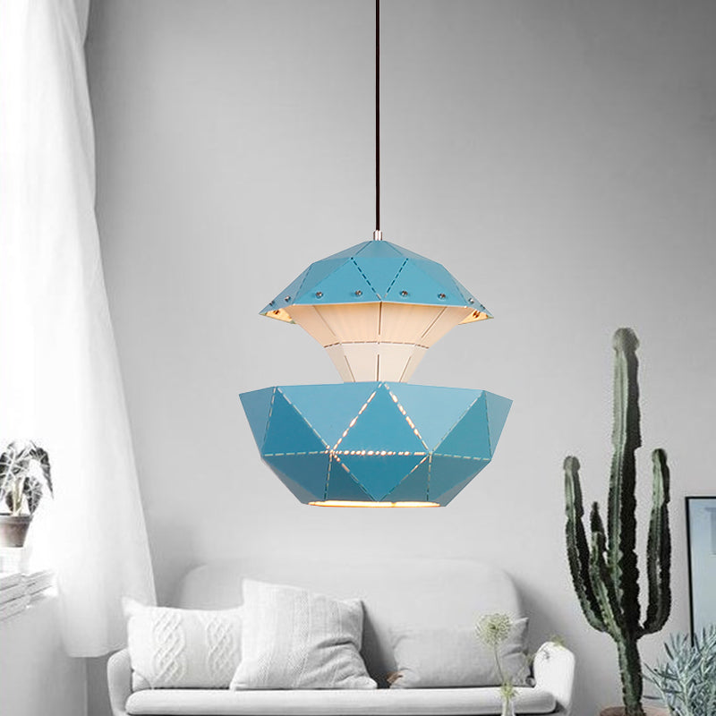 Laser-Cut Iron Sailboat Hanging Lamp With Pink/Blue/White Pendant Light For Living Room
