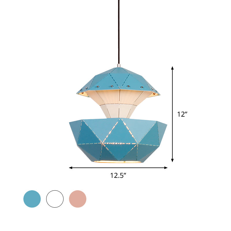 Laser-Cut Iron Sailboat Hanging Lamp With Pink/Blue/White Pendant Light For Living Room