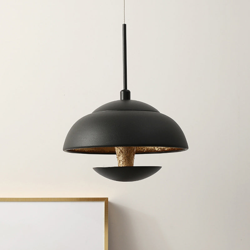 Nordic Bowled Iron Pendant Lamp in Black/White with Gold Inner LED Hanging Light Fixture