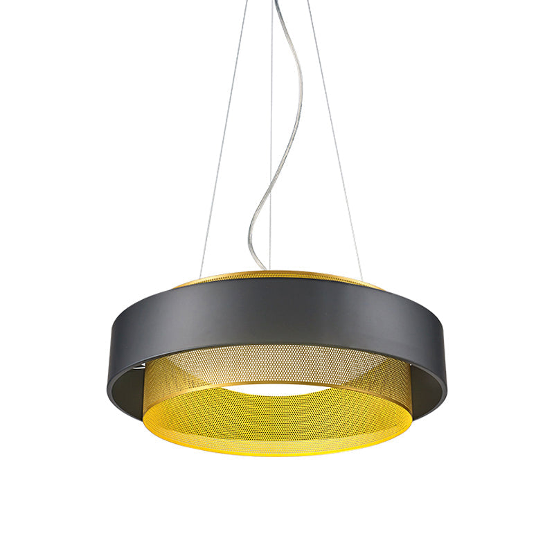 Modern Metal Circle Hanging Light - White/Black-Gold - 15"/18" Wide - LED Drop Pendant with Mesh Screen and Acrylic Diffuser