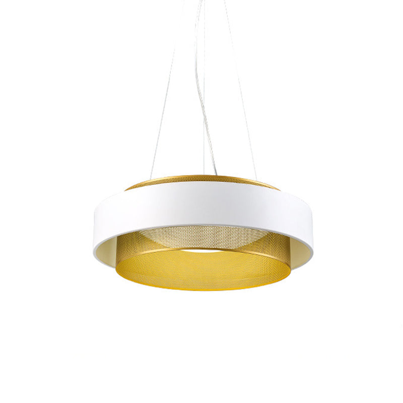 Modern Metal Circle Hanging Light - White/Black-Gold - 15"/18" Wide - LED Drop Pendant with Mesh Screen and Acrylic Diffuser
