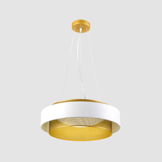 Modern Metal Circle Hanging Light With Mesh Screen And Acrylic Diffuser - White/Black-Gold Finish