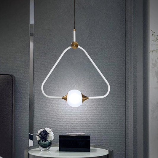 Frosted Glass Pendulum Light - Minimalist White Ceiling Pendant with Triangular Frame