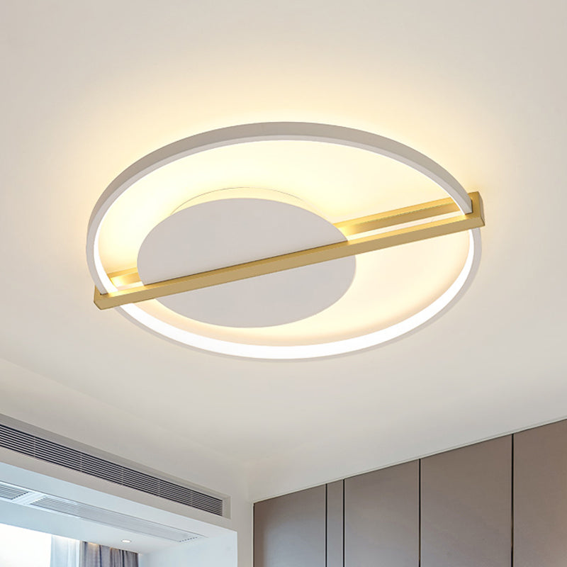 Minimalist LED Flush Mount Ceiling Light in Acrylic Black/White with Gold Hoop Guard